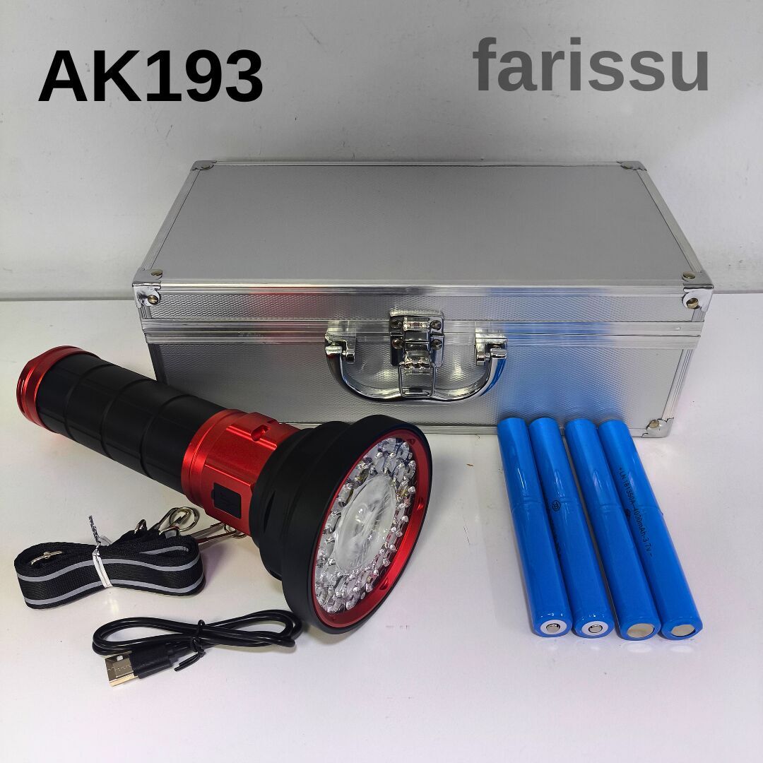AK193 100W 5000-7000 Lümen Şarjlı Full Metal El Feneri – 16000 mAh Pil Kapasiteli, Metal Çantalı