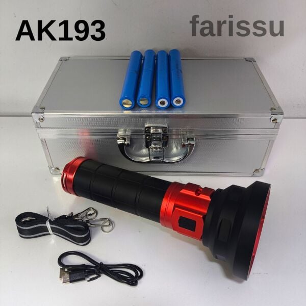 AK193 100W 5000-7000 Lümen Şarjlı Full Metal El Feneri – 16000 mAh Pil Kapasiteli, Metal Çantalı