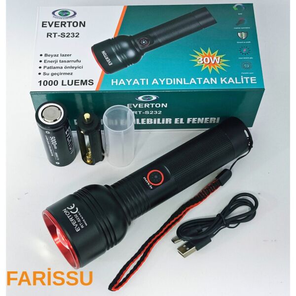 Everton RT-S232 Profesyonel Güçlü Işıklı ve Şarjlı El Feneri
