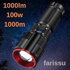 Small Sun SM-313 100W 1000 Lumen LED El Feneri - 1-1,5 KM Menzil, Ayarlanabilir Odak