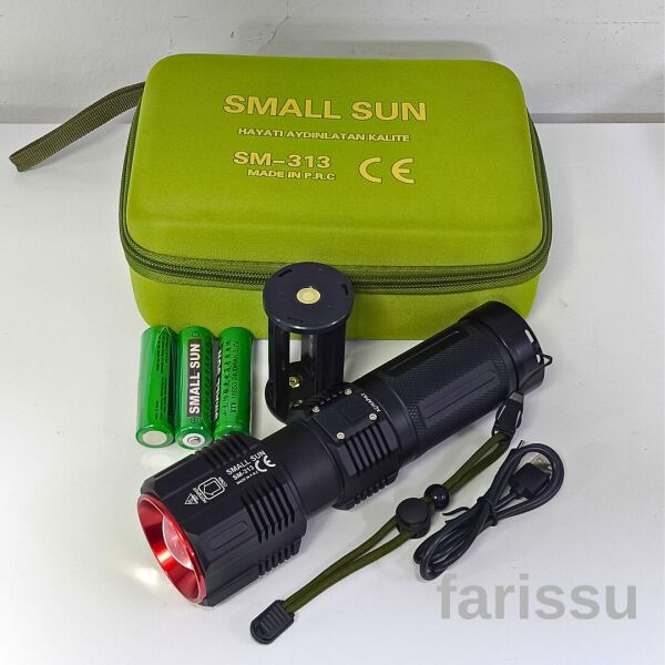 Small Sun SM-313 100W 1000 Lumen LED El Feneri - 1-1,5 KM Menzil, Ayarlanabilir Odak