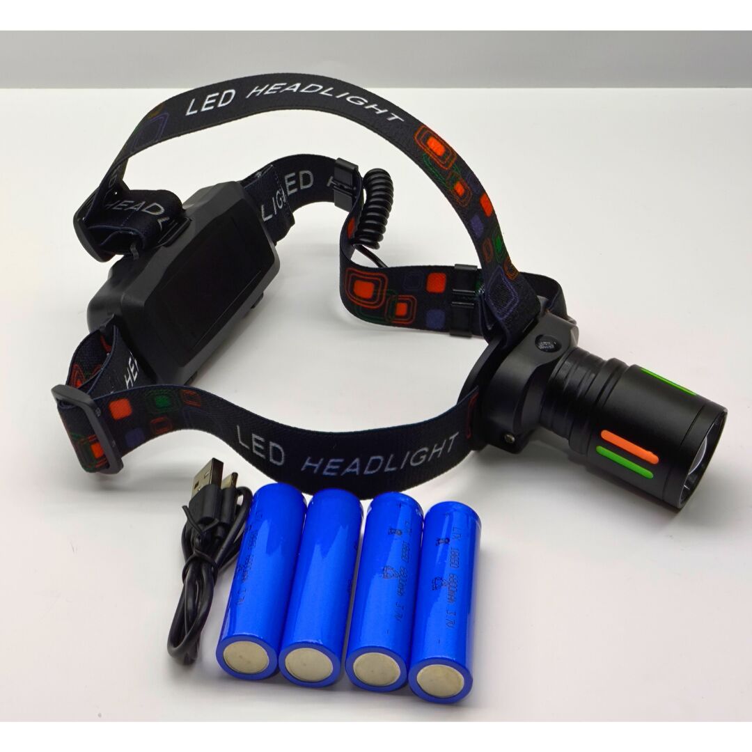 25-30W 6800mAh Zoomlu Kafa Feneri – 1000 Lümen, 1 KM Menzil, 4 Adet 18650 Pil yedek pilli