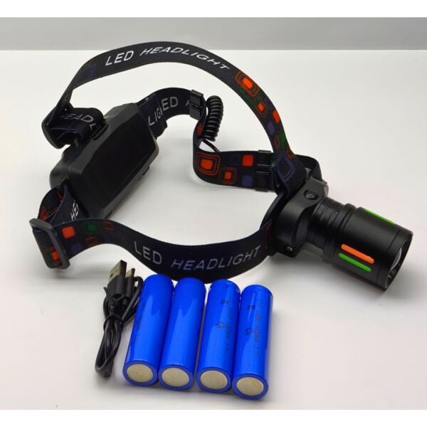 25-30W 6800mAh Zoomlu Kafa Feneri – 1000 Lümen, 1 KM Menzil, 4 Adet 18650 Pil yedek pilli