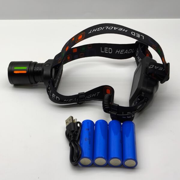 25-30W 6800mAh Zoomlu Kafa Feneri – 1000 Lümen, 1 KM Menzil, 4 Adet 18650 Pil yedek pilli
