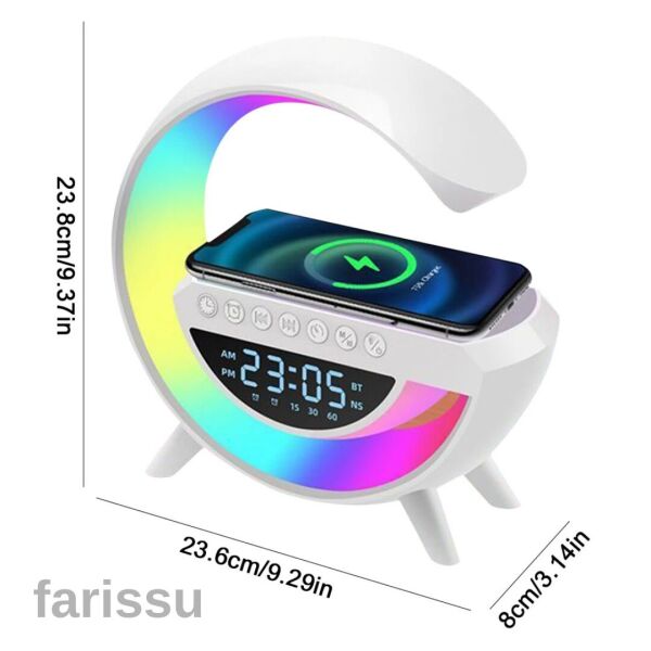 6'sı 1 Arada Çok Fonksiyonlu RGB Gece Lambası, Kablosuz Şarjlı Bluetooth Hoparlör ve Alarm Saat