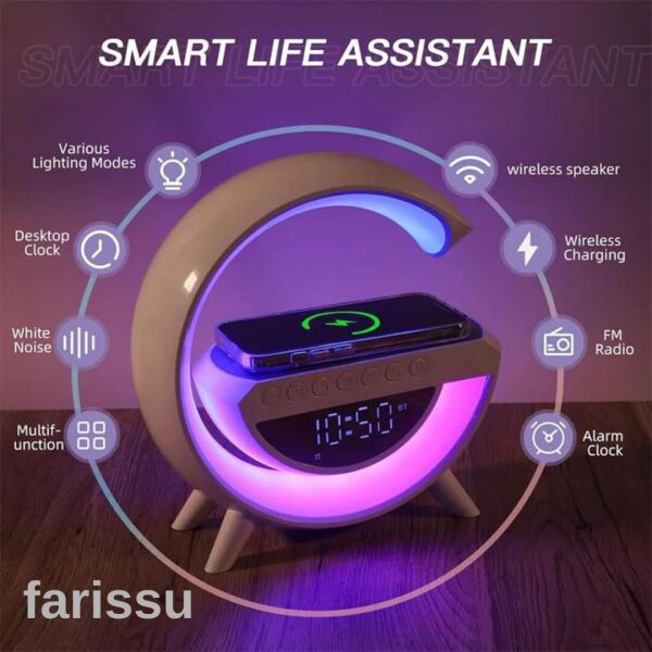 6'sı 1 Arada Çok Fonksiyonlu RGB Gece Lambası, Kablosuz Şarjlı Bluetooth Hoparlör ve Alarm Saat