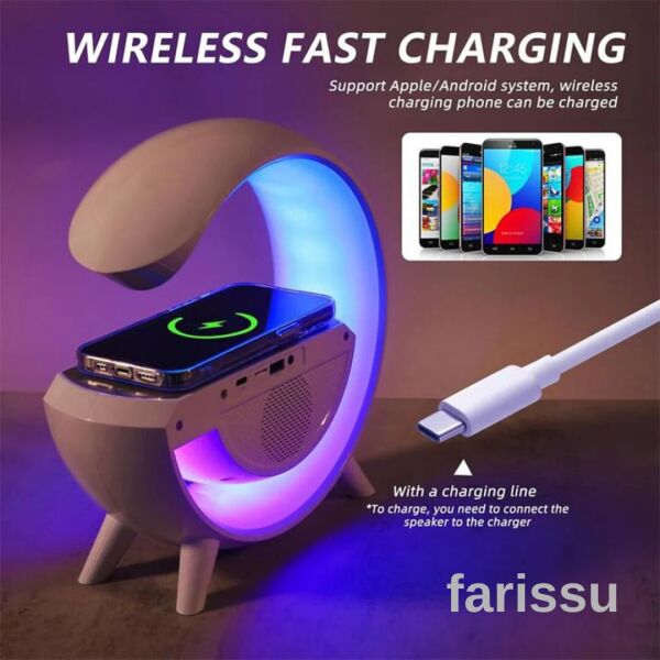 6'sı 1 Arada Çok Fonksiyonlu RGB Gece Lambası, Kablosuz Şarjlı Bluetooth Hoparlör ve Alarm Saat