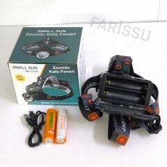 SMALL SUN 50W 1500 Lümen 1 KM Menzilli USB Şarjlı, Zoom Özellikli Kafa Feneri