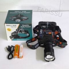 SMALL SUN 50W 1500 Lümen 1 KM Menzilli USB Şarjlı, Zoom Özellikli Kafa Feneri