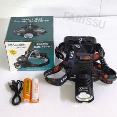 SMALL SUN 50W 1500 Lümen 1 KM Menzilli USB Şarjlı, Zoom Özellikli Kafa Feneri