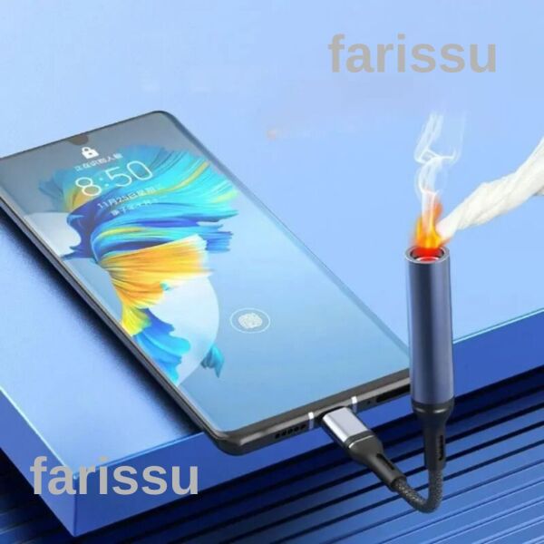 USB-C Şarj Portlu, Üfleyerek Çalışan Elektrikli Çakmak (Sadece Çin Menşeli Type-C Cihazlar İçin)