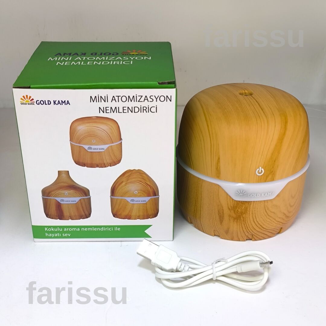 300ml Ahşap Görünümlü Aroma Difüzör ve Nemlendirici - Gold Kama GK2