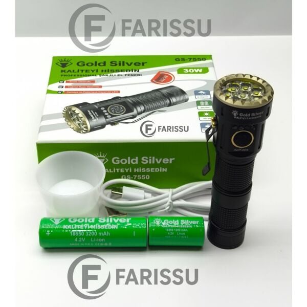Gold Silver GS-7550 30W Profesyonel Şarjlı El Feneri - Güçlü Işık, Mıknatıslı Taban, Enerji Tasarruflu LED