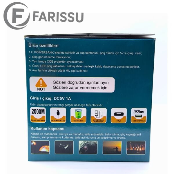 EVERTON RT-698 Şarjlı LED Projektör Fener - 50W Güç, 2000M Menzil ve Powerbank Özelliği
