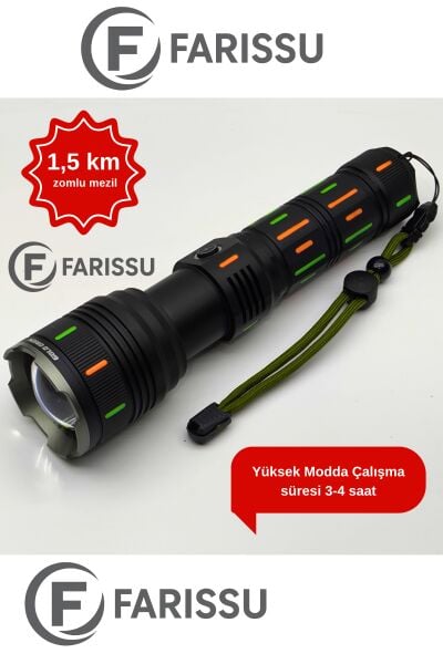 OR-G66Y 100W Profesyonel Şarjlı Fener: 5000 Lümen, 1.5 KM Zoomlu Menzil ve Powerbank Özelliği