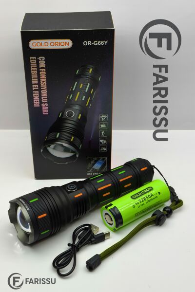 OR-G66Y 100W Profesyonel Şarjlı Fener: 5000 Lümen, 1.5 KM Zoomlu Menzil ve Powerbank Özelliği