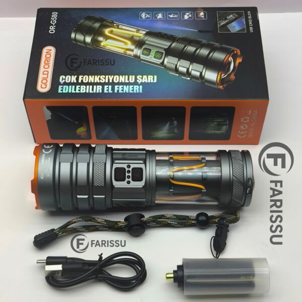 OR-G580: 100W, 5000 Lümen Şarj Edilebilir Çok Fonksiyonlu El Feneri  8800 mAh Powerbank Özellikli