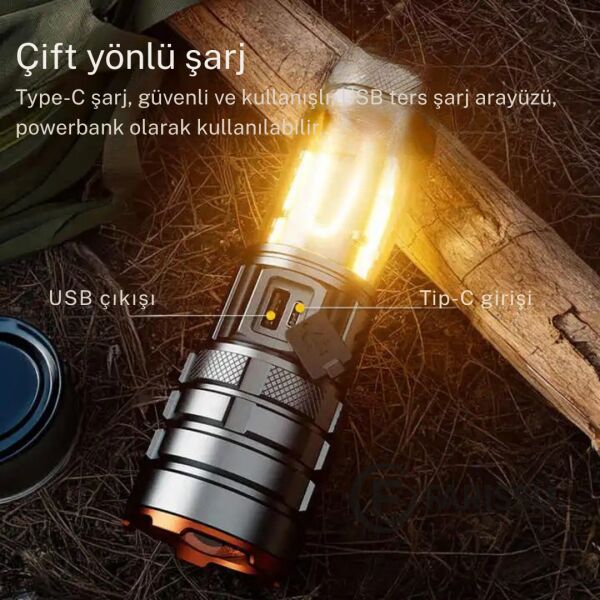 OR-G580: 100W, 5000 Lümen Şarj Edilebilir Çok Fonksiyonlu El Feneri  8800 mAh Powerbank Özellikli