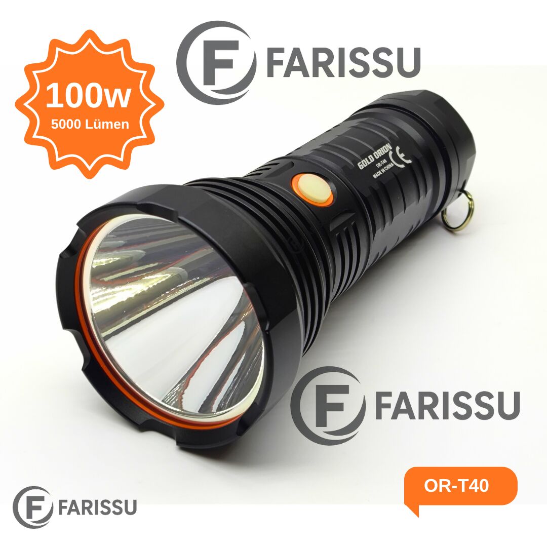 OR-T40 100W 5000 Lümen Şarj Edilebilir LED El Feneri - Yüksek Performans ve Uzun Çalışma Süresi