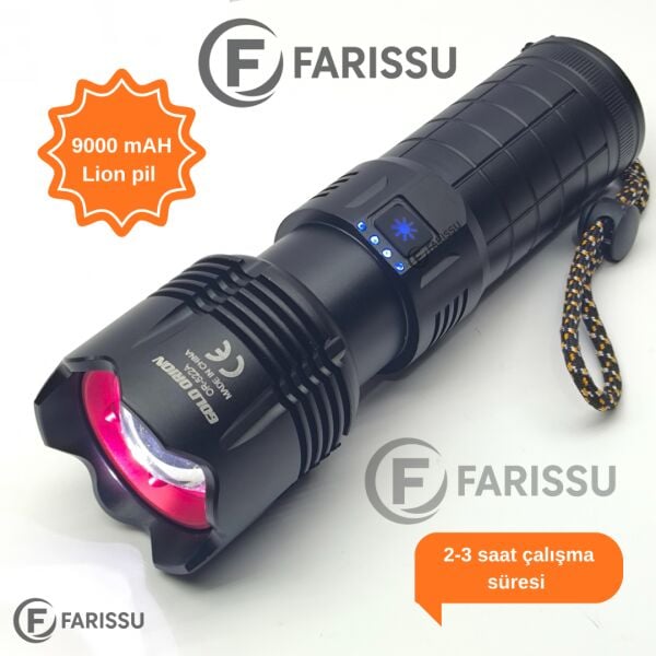 OR-522A Şarj Edilebilir Çok Fonksiyonlu LED El Feneri - 100W, 5000 Lümen, 9000 mAh