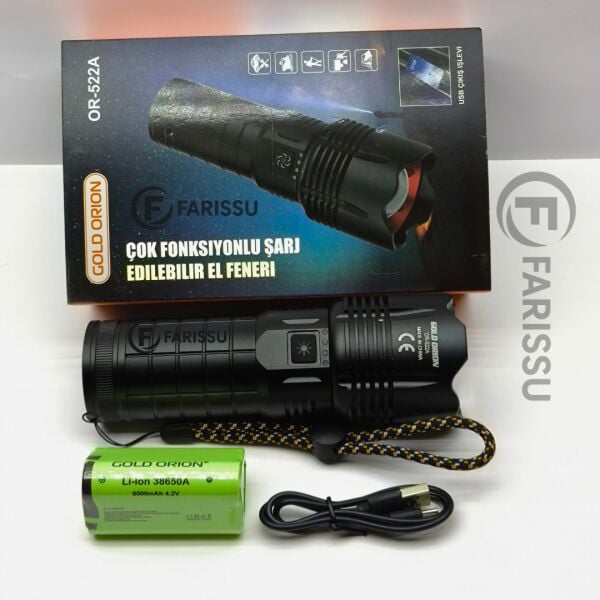 OR-522A Şarj Edilebilir Çok Fonksiyonlu LED El Feneri - 100W, 5000 Lümen, 9000 mAh