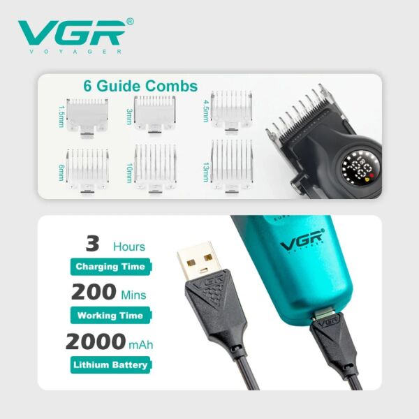 Vgr V-196 Salon kuaför erkekler için 7000rpm şarj edilebilir profesyonel saç kesme