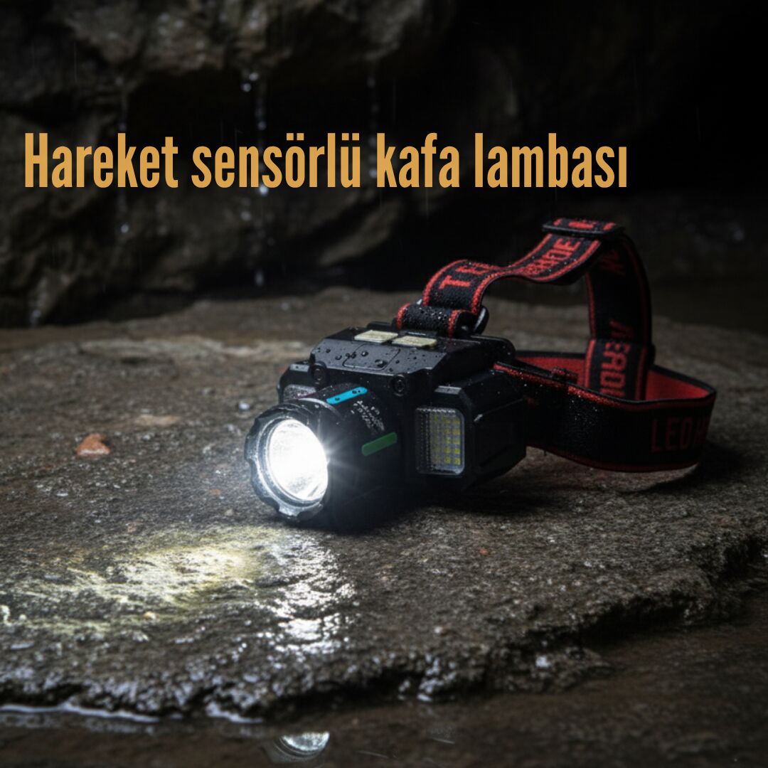 Hareket Sensörlü Çift Işık Kaynaklı Şarjlı Kafa Lambası