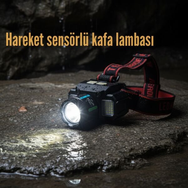 Hareket Sensörlü Çift Işık Kaynaklı Şarjlı Kafa Lambası