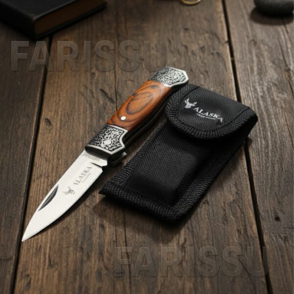 Alaska Ahşap Saplı Katlanır Av Bıçağı - Kılıflı Cep Bıçağı