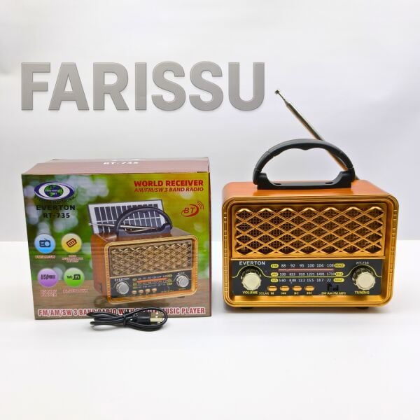 EVERTON RT-735 Retro Tasarım Güneş Enerjili Bluetooth USB/TF MP3 FM/AM/SW Radyo