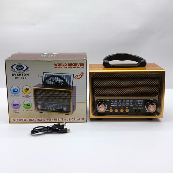 RT-675 Retro Tasarımlı Dünya Alıcısı FM/AM/SW 3 Bant Radyo, Bluetooth Hoparlör, USB/TF MP3