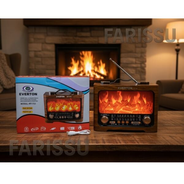 RT-733 Şömine Görünümlü Nostaljik Bluetoothlu Radyo - USB/TF/MP3 Destekli Şarjlı Müzik Kutusu