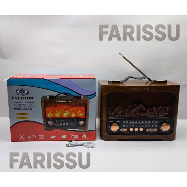 RT-733 Şömine Görünümlü Nostaljik Bluetoothlu Radyo - USB/TF/MP3 Destekli Şarjlı Müzik Kutusu