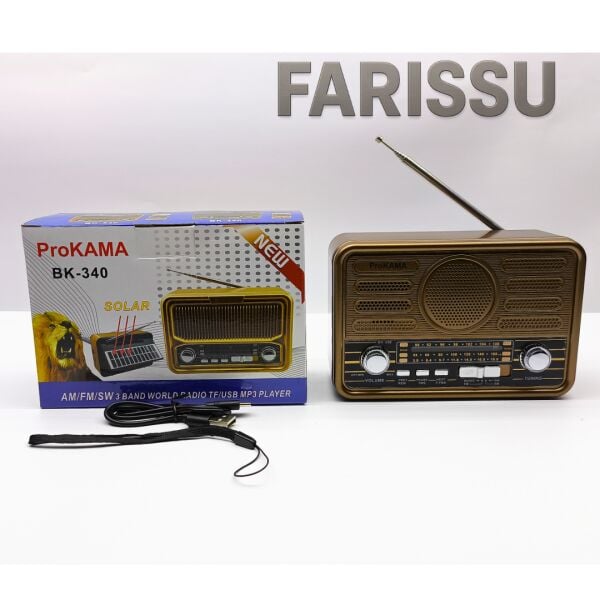 BK-340 Solar Şarjlı Retro Görünümlü AM/FM/SW 3 Bant Dünya Radyosu ve MP3 Çalar - Kahve/Bronz