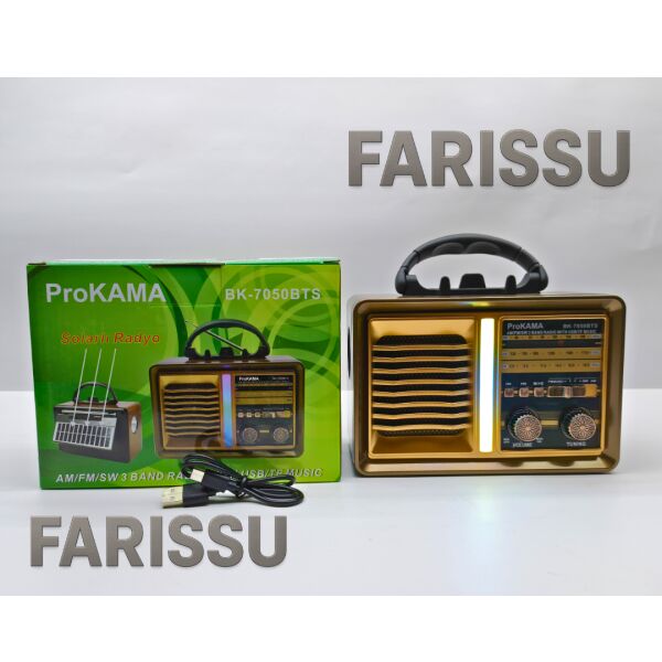 BK-7050BTS Nostaljik Solar Radyo | AM/FM/SW 3 Bant | Bluetooth, USB/TF Müzik Destekli | El Fenerli