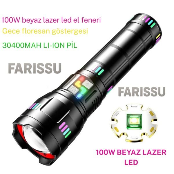 OR-W518 Ultra Güçlü Beyaz Lazer LED El Feneri | 100W, 6000 Lümen, 2 KM Zoom Menzil Powerbank Özellikli