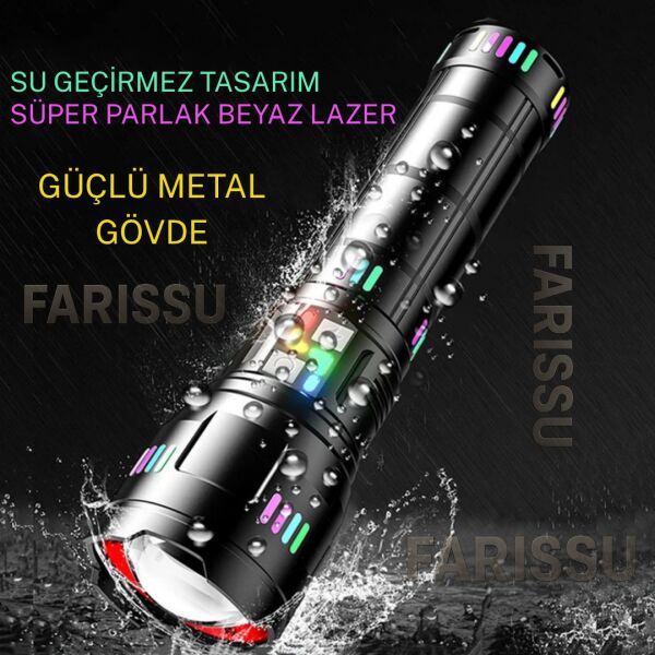 OR-W518 Ultra Güçlü Beyaz Lazer LED El Feneri | 100W, 6000 Lümen, 2 KM Zoom Menzil Powerbank Özellikli