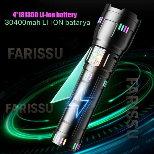 OR-W518 Ultra Güçlü Beyaz Lazer LED El Feneri | 100W, 6000 Lümen, 2 KM Zoom Menzil Powerbank Özellikli