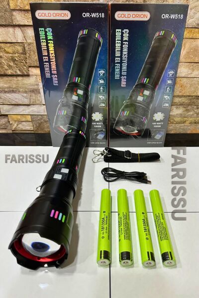 OR-W518 Ultra Güçlü Beyaz Lazer LED El Feneri | 100W, 6000 Lümen, 2 KM Zoom Menzil Powerbank Özellikli