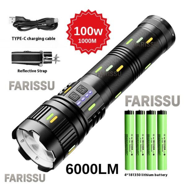 GOLD ORION OR-G400Y: 100W Ultra Güçlü, Zoomlu ve Çok Fonksiyonlu Şarjlı El Feneri