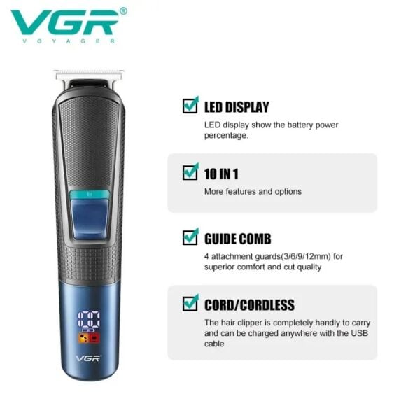 V-108 10 in 1 Profesyonel Erkek Bakım Seti - Standlı, LED Ekranlı Saç Sakal ve Vücut Tıraş Makinesi