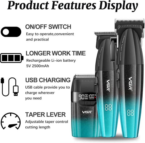 v-6740S3 Profesyonel Kablosuz Saç ve Sakal Kesme Makinesi – 3 in 1 Tıraş Seti