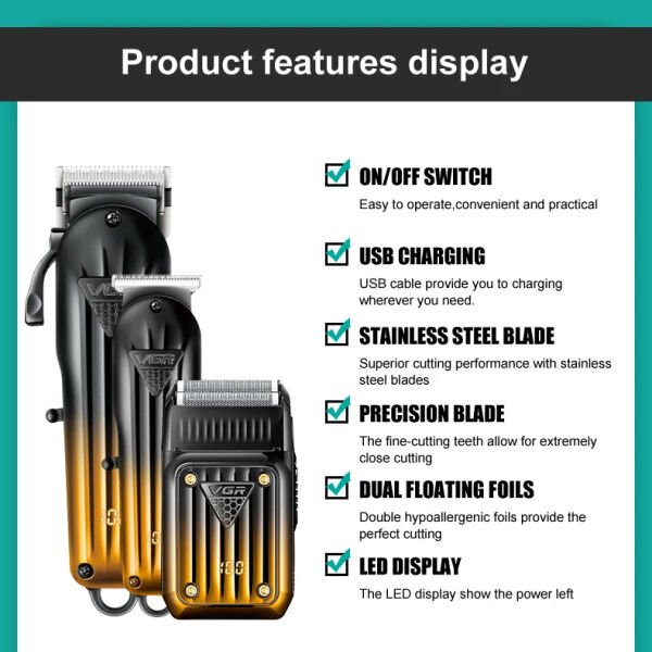 VGR V-644 Profesyonel 3'ü 1 Arada Şarjlı Bakım Seti - Saç, Sakal ve Sıfırlama Tıraş Makinesi