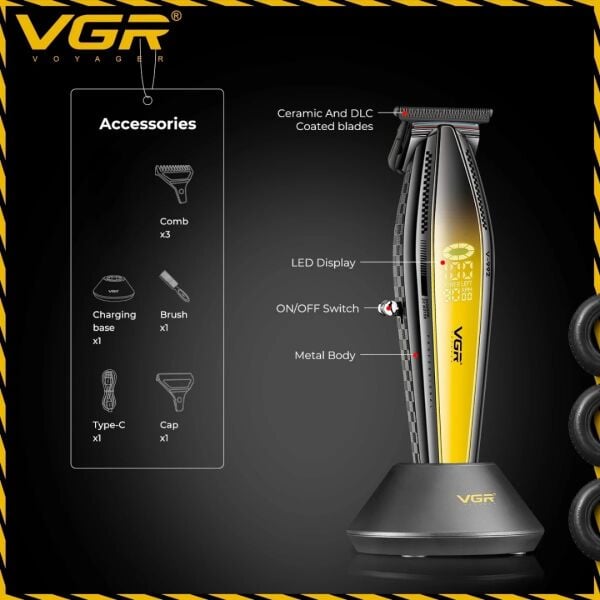 VGR V-992 Profesyonel 9000 RPM Yüksek Hız Metal Gövde Şarjlı Saç ve Sakal Çizim Makinesi