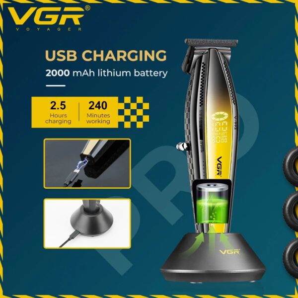 VGR V-992 Profesyonel 9000 RPM Yüksek Hız Metal Gövde Şarjlı Saç ve Sakal Çizim Makinesi