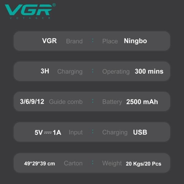 VGR V-051 Profesyonel Şarjlı Saç Kesme Makinesi - 300 Dakika Kesintisiz Güç & Seramik Bıçak