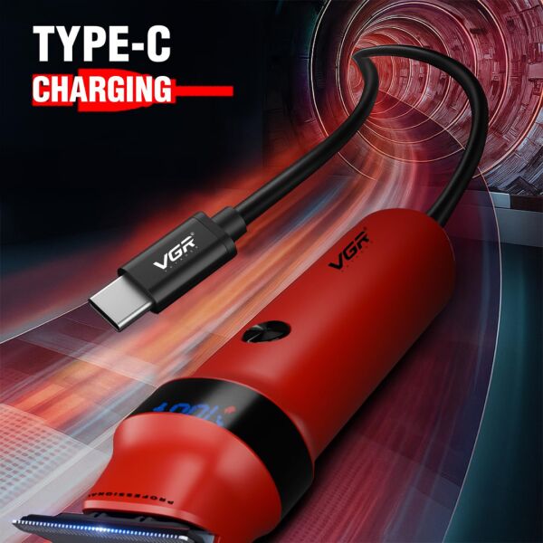 VGR V-987 Profesyonel Seramik Bıçaklı Sakal ve Ense Çizim Makinesi - Turbo Modlu & 2000mAh Batarya kımızı