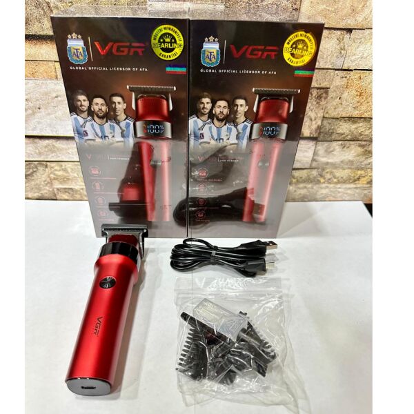 VGR V-987 Profesyonel Seramik Bıçaklı Sakal ve Ense Çizim Makinesi - Turbo Modlu & 2000mAh Batarya kımızı