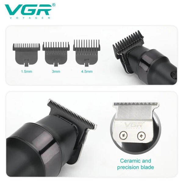VGR V-987 Profesyonel Seramik Bıçaklı Sakal ve Ense Çizim Makinesi - Turbo Modlu & 2000mAh Batarya Siyah