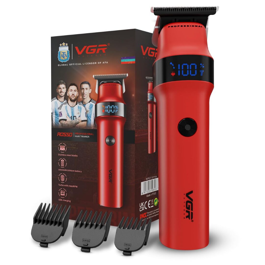 VGR V-987 Profesyonel Seramik Bıçaklı Sakal ve Ense Çizim Makinesi - Turbo Modlu & 2000mAh Batarya kımızı
